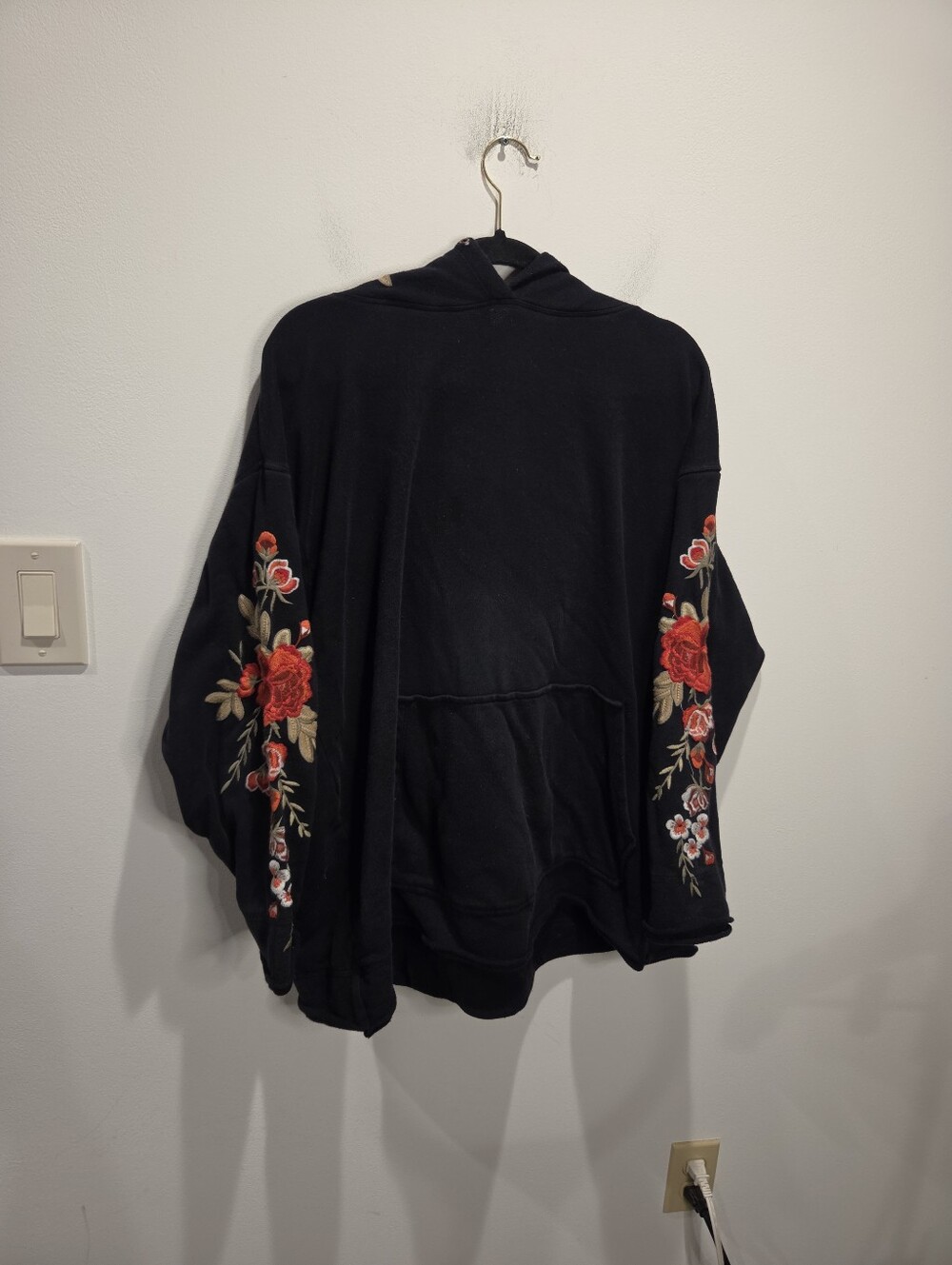 Johnny Was Size XXL Black Hoodie W/ Floral Boho Embroidery Flawed